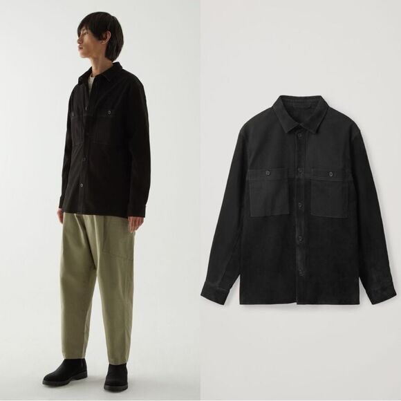COS Relaxed Suede-Cotton Overshirt in black - Picture 1 of 15